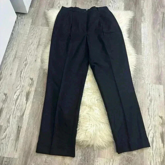 Liz Claiborne lizsport 100% wool Kylie black trouser pants high waist pleated 12